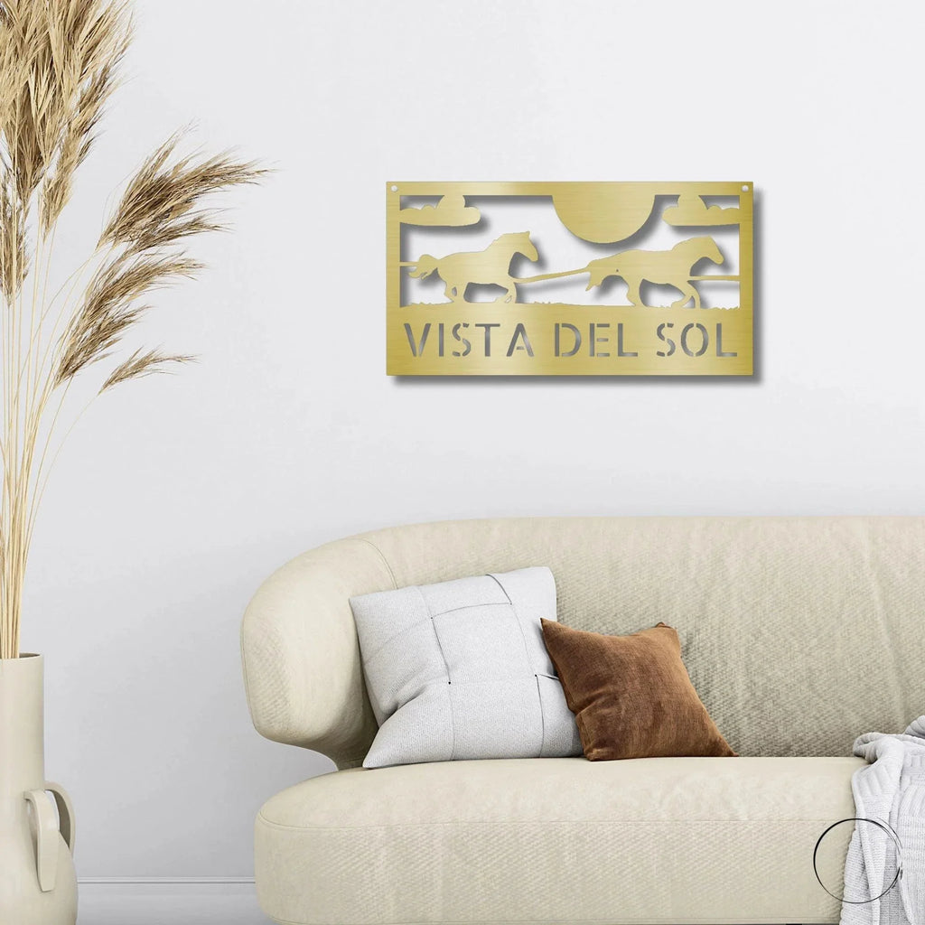 Racing Horses Monogram Personalized Indoor Outdoor Steel Wall Sign Art