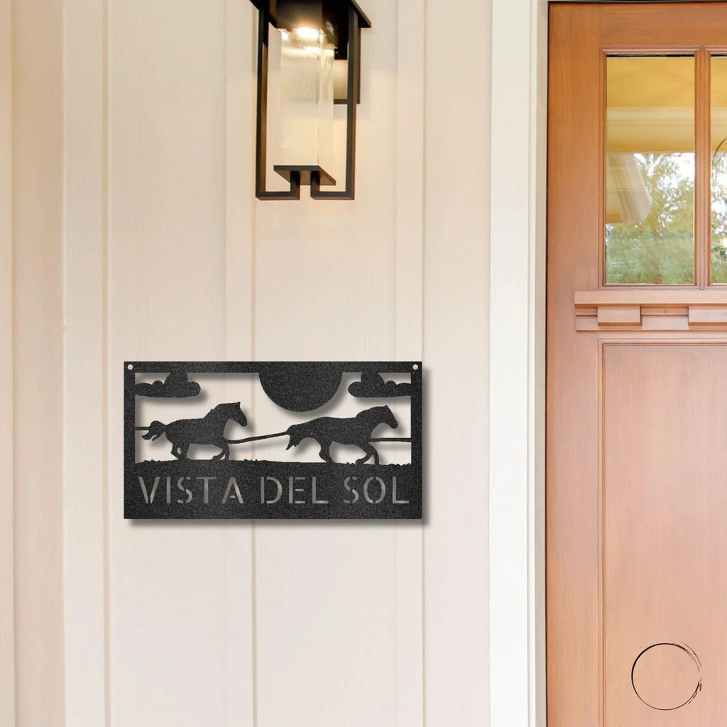 Racing Horses Monogram Personalized Indoor Outdoor Steel Wall Sign Art