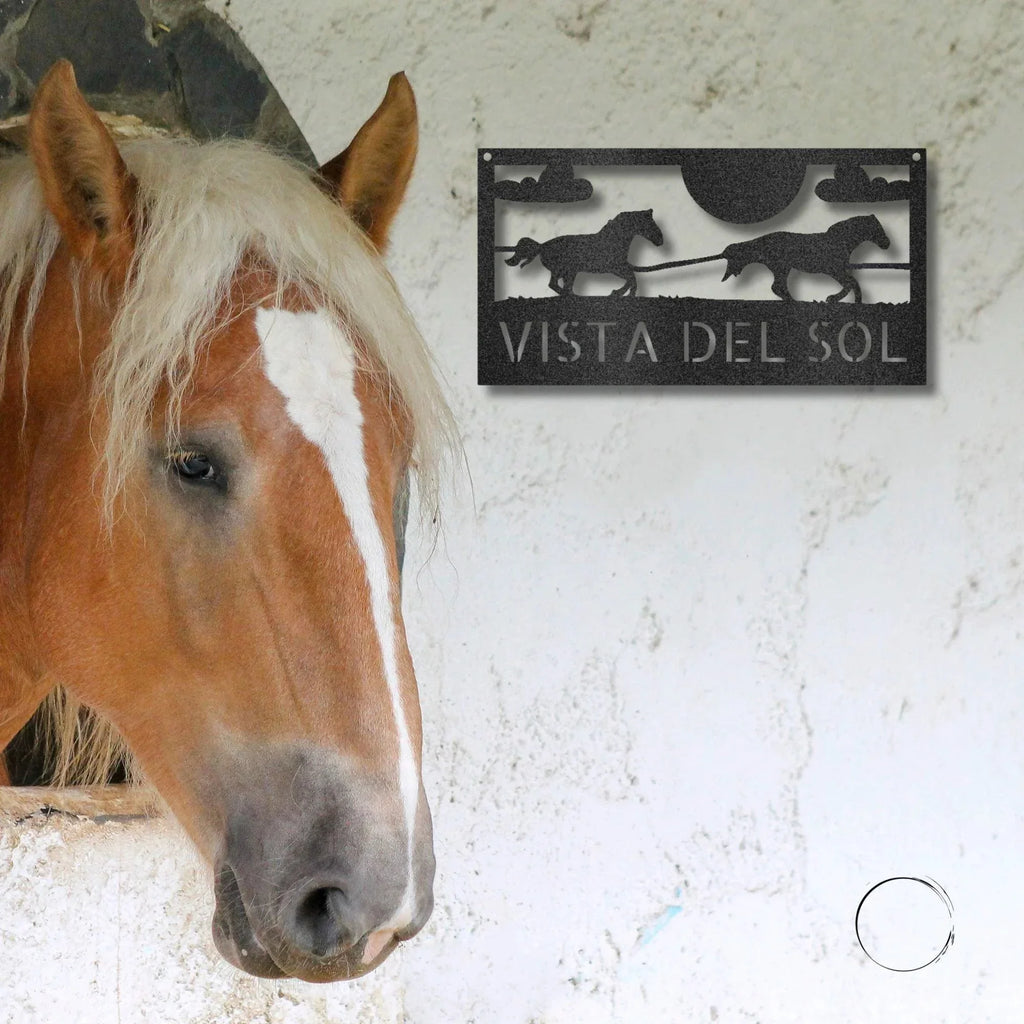 Racing Horses Monogram Personalized Indoor Outdoor Steel Wall Sign Art