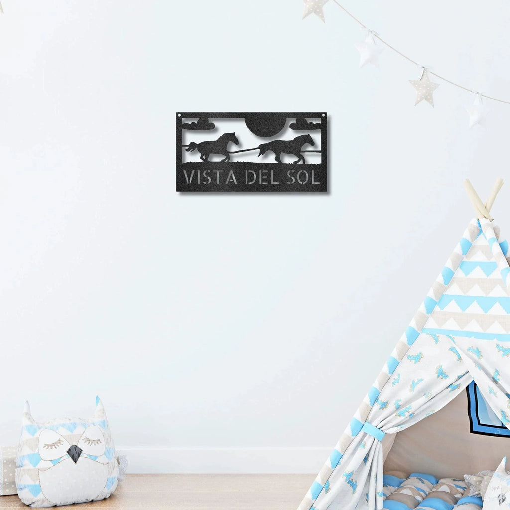Racing Horses Monogram Personalized Indoor Outdoor Steel Wall Sign Art