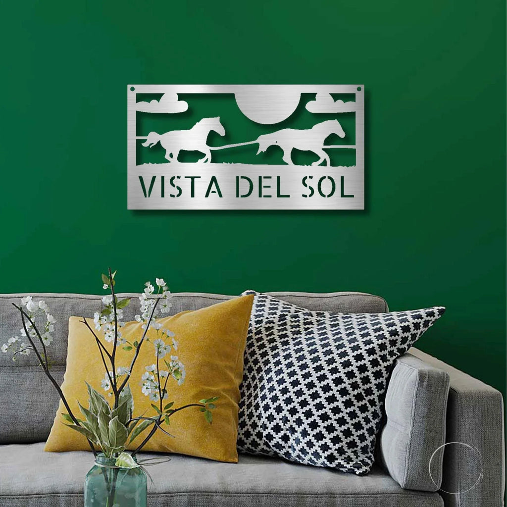 Racing Horses Monogram Personalized Indoor Outdoor Steel Wall Sign Art
