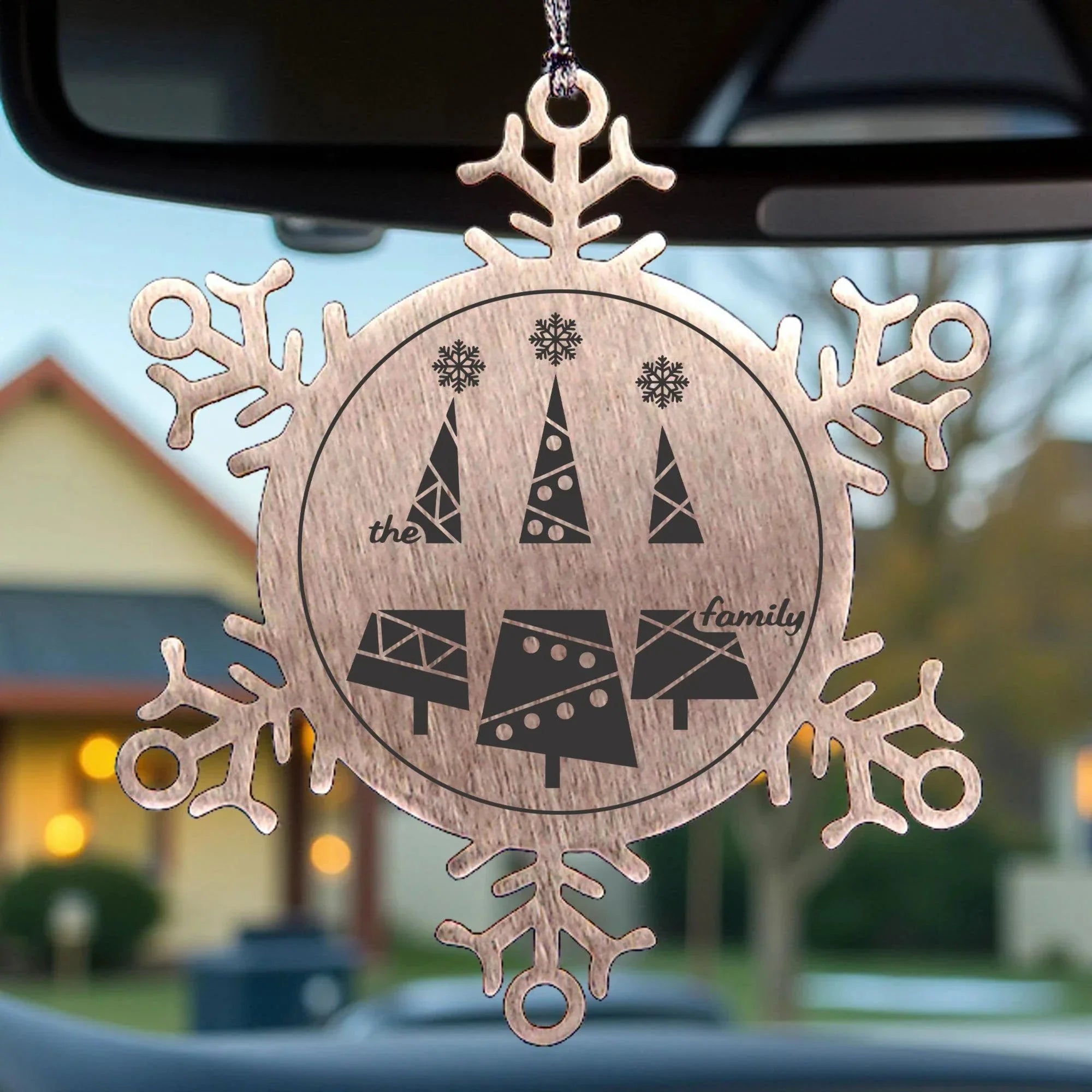 Personalized Snowflake Christmas Tree Ornament Family Name Laser Engraved Stainless Steel Keepsake