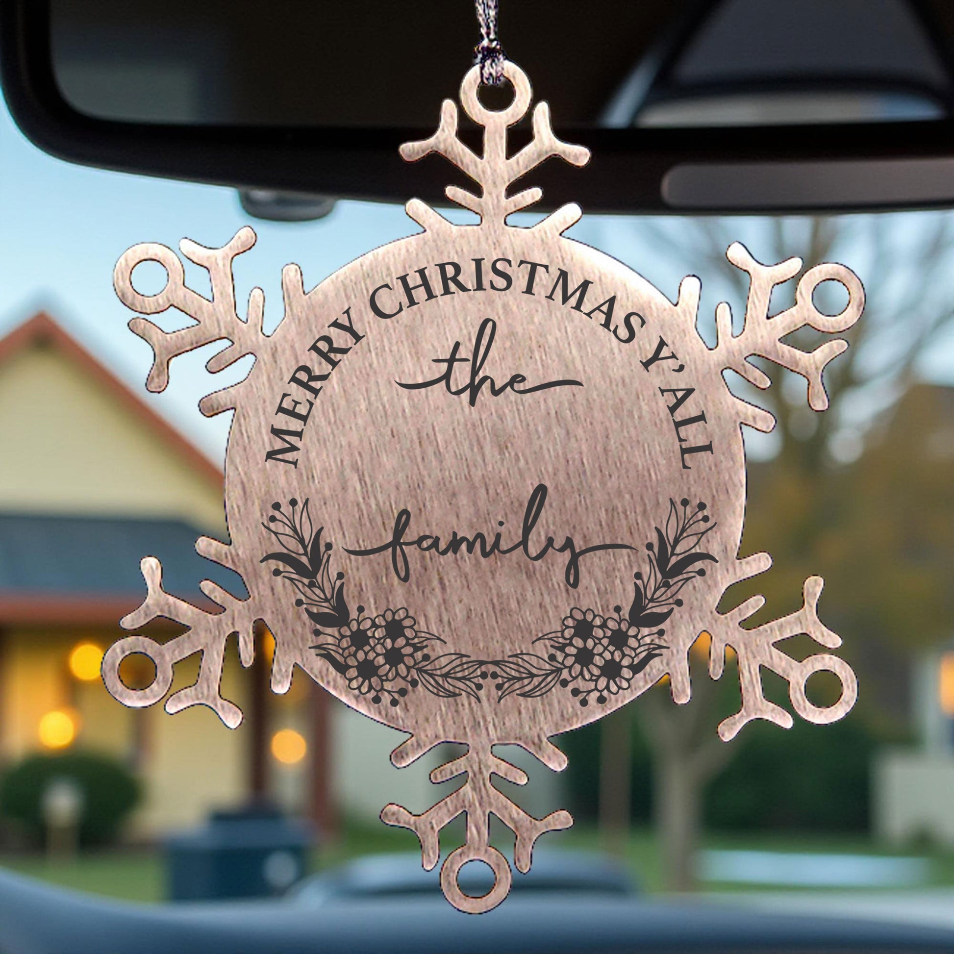 Personalized Merry Christmas Y'all Stainless Steel Laser Engraved Snowflake Tree Ornament - Mallard Moon