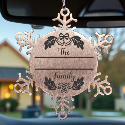 Personalized Family Name Christmas Bells Laser Engraved Stainless Steel Snowflake Tree Ornament - Mallard Moon