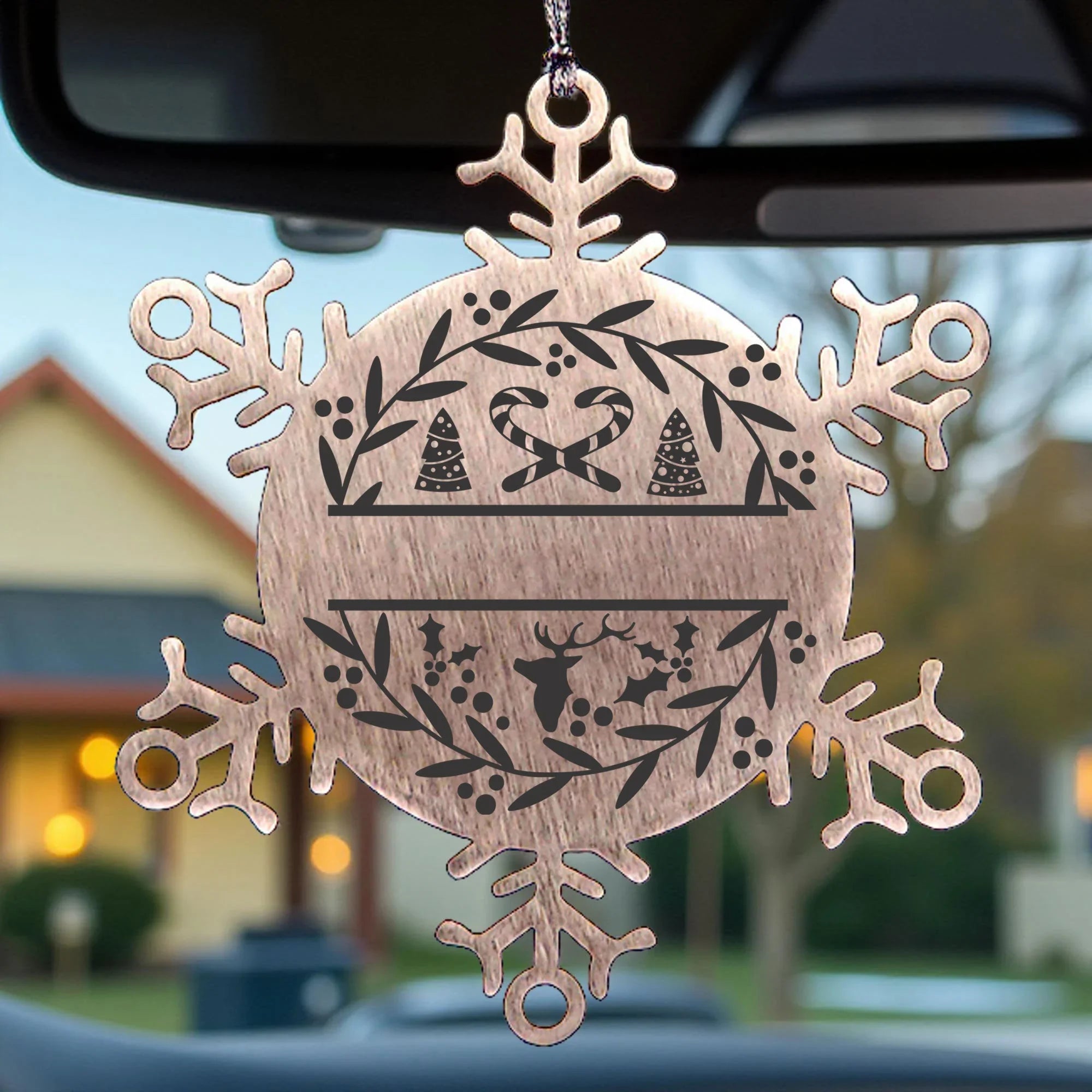 Personalized Family Name Laser Engraved Stainless Steel Snowflake Tree Ornament Candy Canes