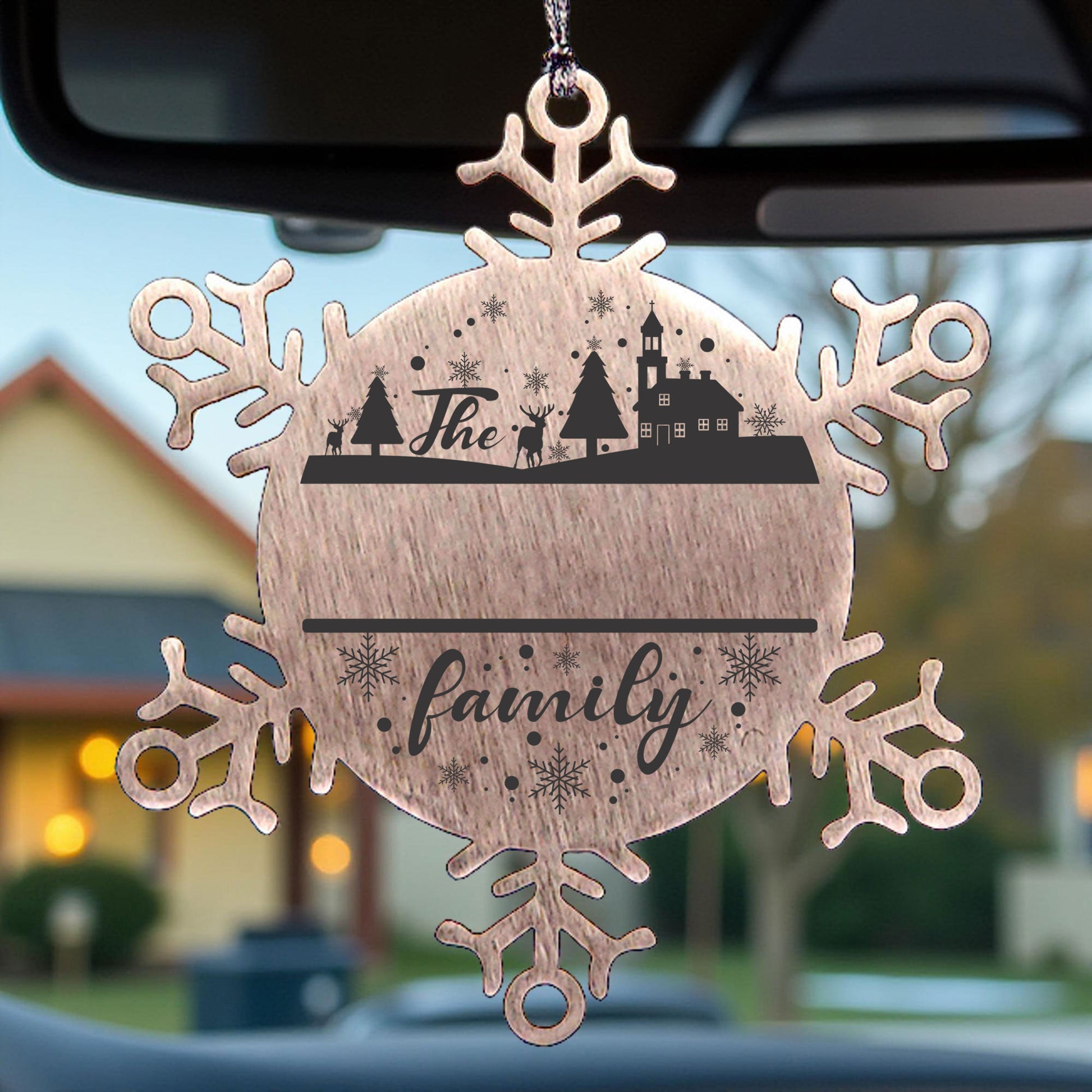 Personalized Family Name Christmas Laser Engraved Stainless Steel Snowflake Tree Ornament - Mallard Moon