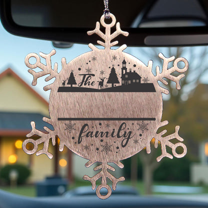 Personalized Family Name Christmas Laser Engraved Stainless Steel Snowflake Tree Ornament - Mallard Moon