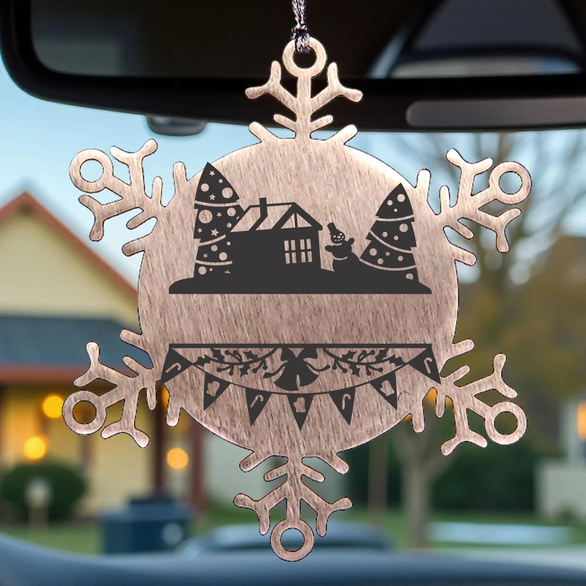 Personalized Family Name Laser Engraved Stainless Steel Snowflake Tree Ornament - Home for the Holidays