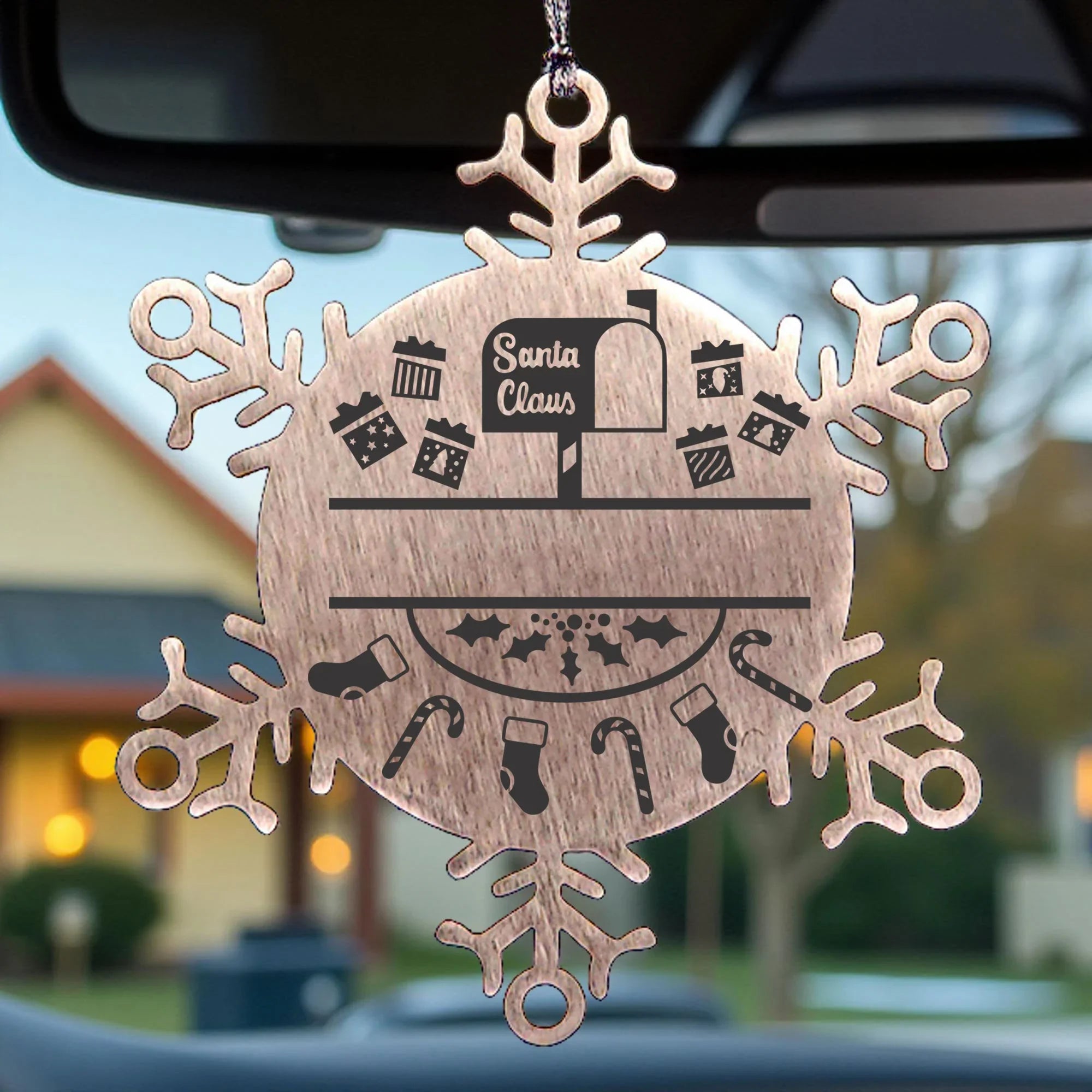 Personalized Family Name Laser Engraved Stainless Steel Snowflake Tree Ornament Santa's Mail