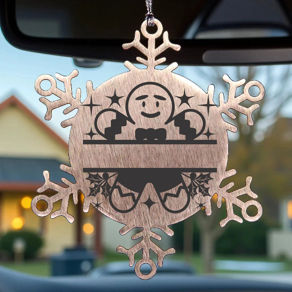 Personalized Gingerbread Man Snowflake Wreath Tree Ornament Family Name Laser Engraved Stainless Steel