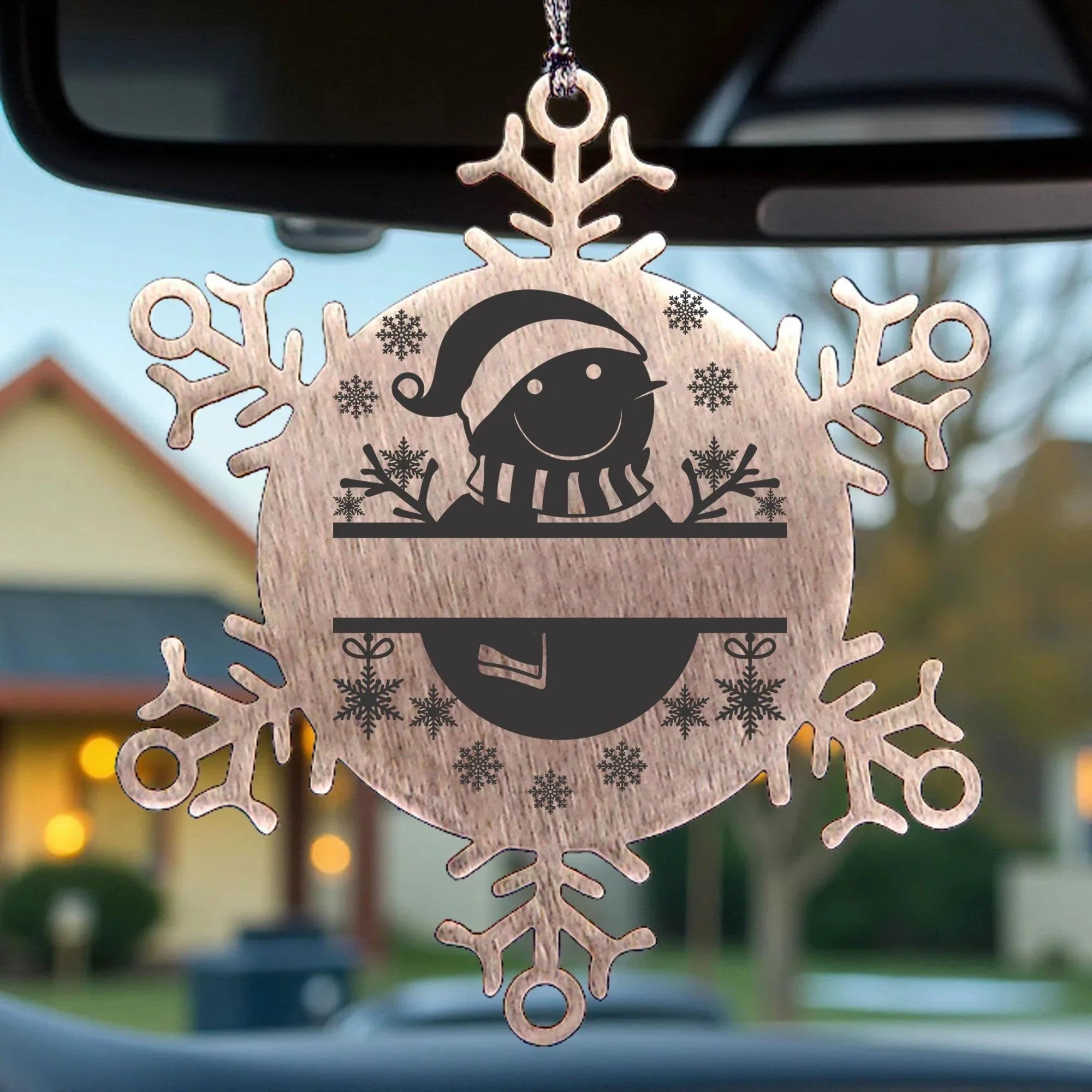 Personalized Snowman Snowflake Tree Ornament Family Name Laser Engraved Stainless Steel