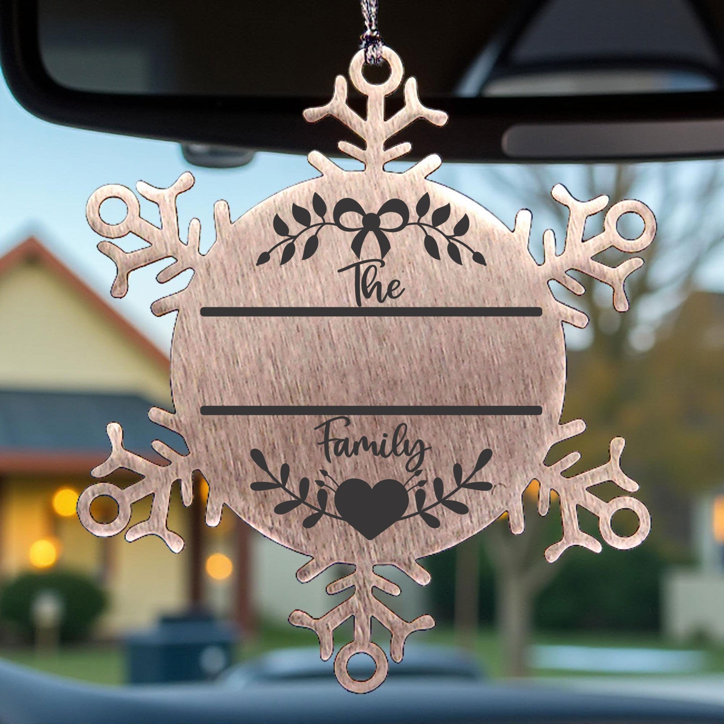 Personalized Family Name Laser Engraved Stainless Steel Snowflake Tree Ornament - Mallard Moon