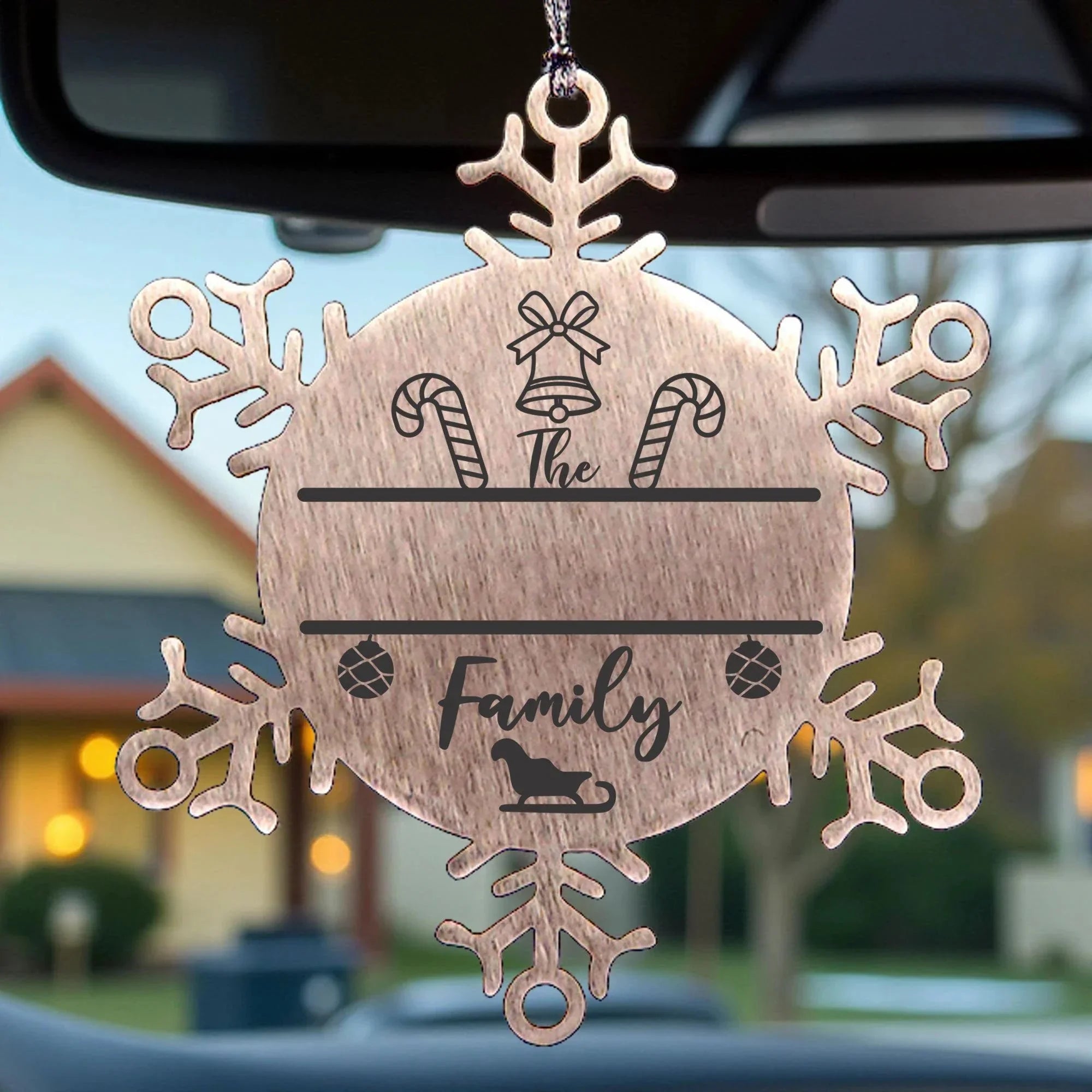 Personalized Family Name Candy Cane Ornament Laser Engraved Stainless Steel Snowflake Durable Shatterproof Tree Trimming