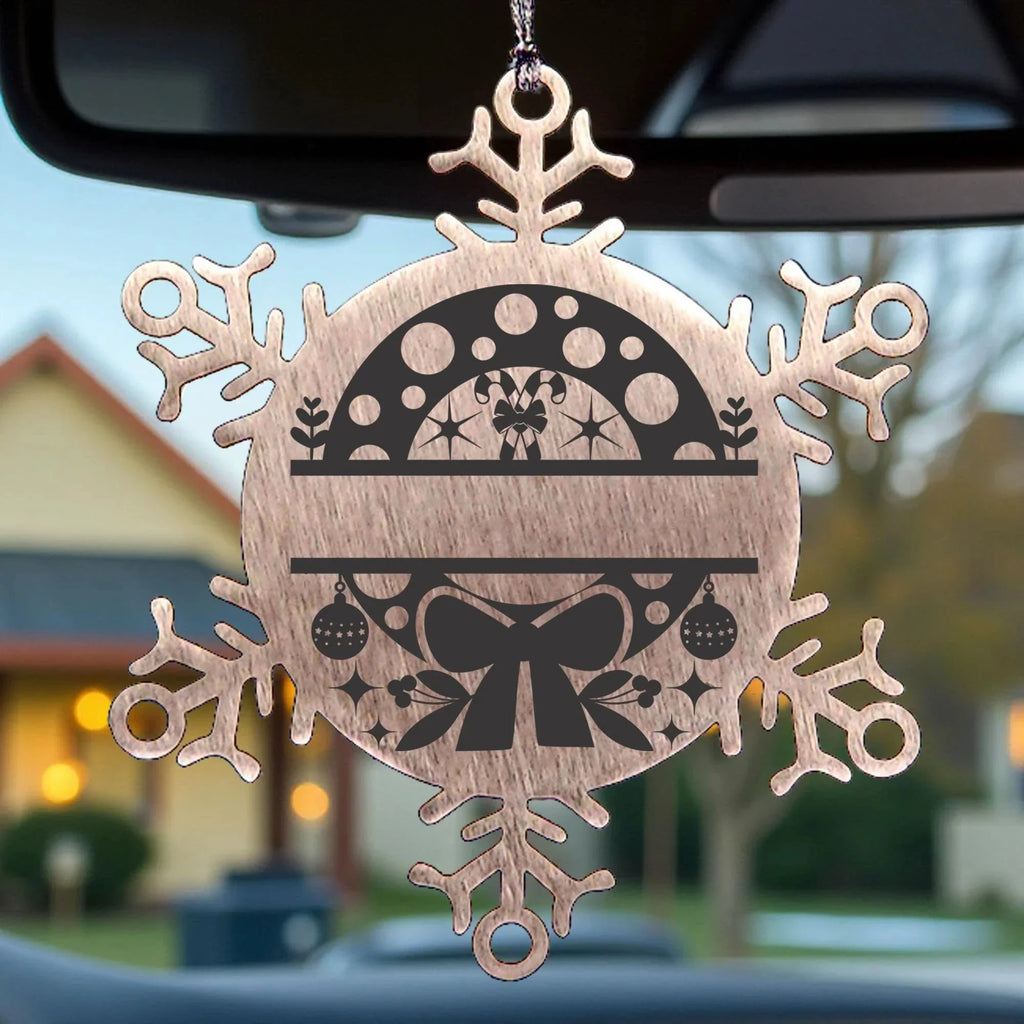 Personalized Snowflake Wreath Tree Ornament Family Name Laser Engraved Stainless Steel