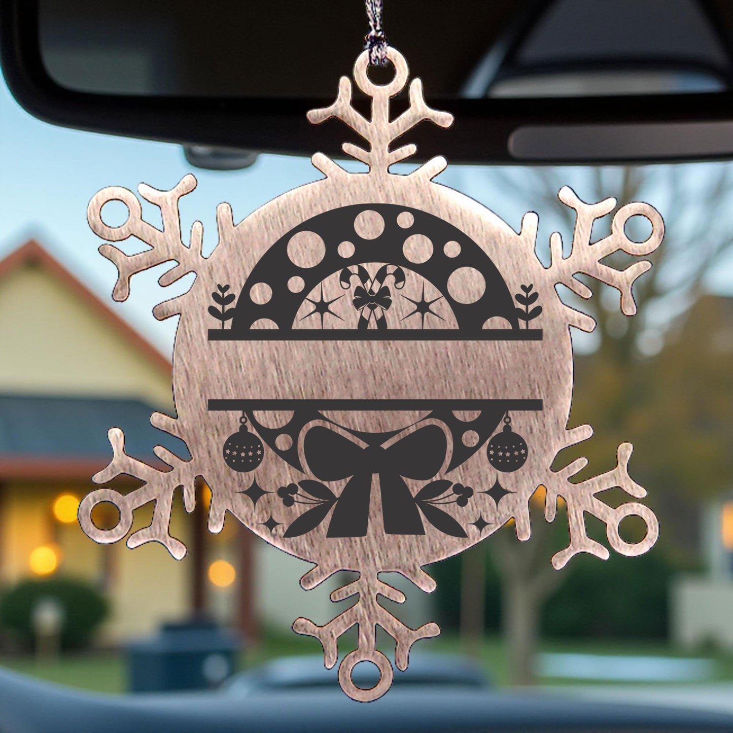 Personalized Snowflake Wreath Tree Ornament Family Name Laser Engraved Stainless Steel - Mallard Moon
