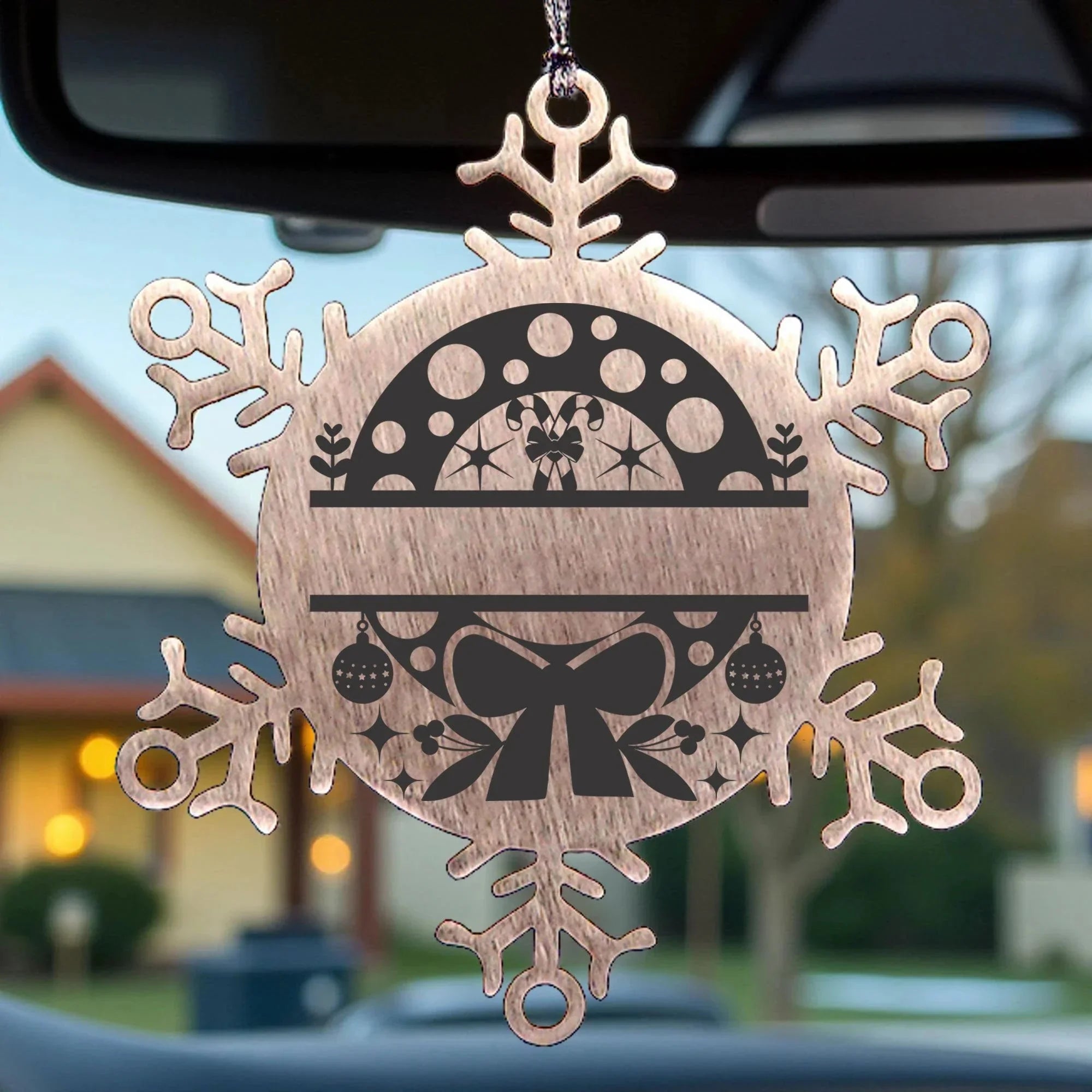 Personalized Snowflake Wreath Tree Ornament Family Name Laser Engraved Stainless Steel