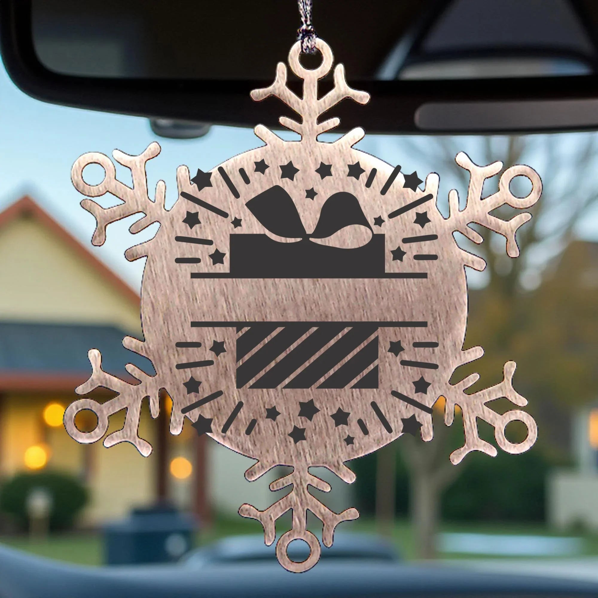 Personalized Family Name Present Laser Engraved Stainless Steel Snowflake Tree Ornament