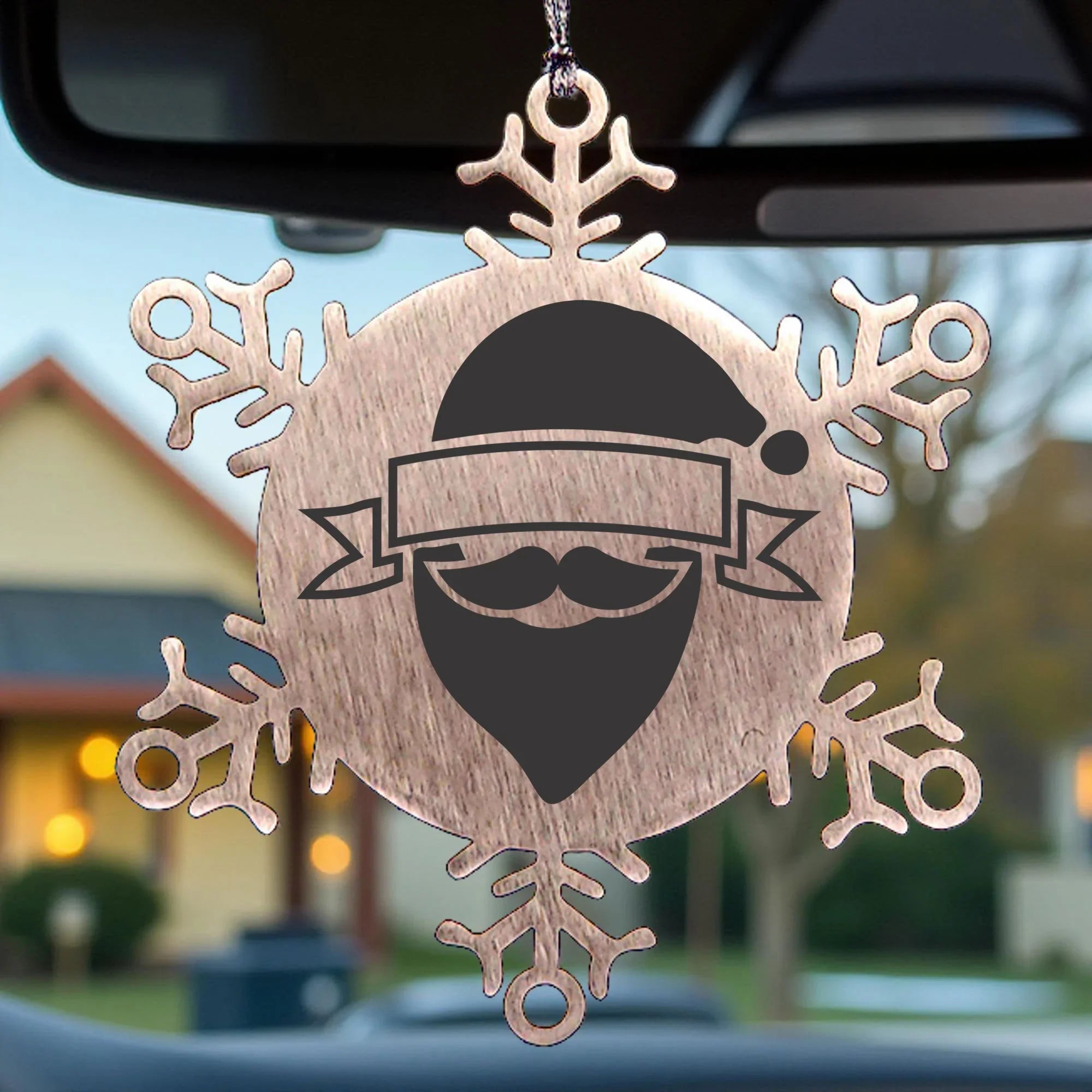 Personalized Family Name Santa Claus Laser Engraved Stainless Steel Snowflake Tree Ornament