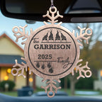 Personalized 4 Gnome Family Snowflake Ornament – Custom Stainless Steel Christmas Keepsake with Gift Bag – Engraved Names & Dates Holiday Decor for Family or Friends