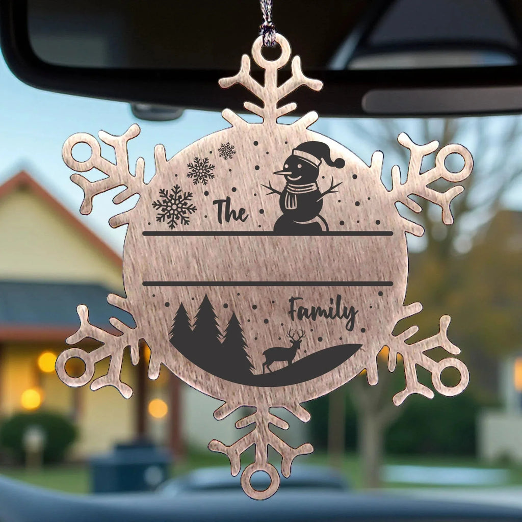 Personalized Snowman Snowflake Christmas Tree Ornament Family Name Laser Engraved Stainless Steel