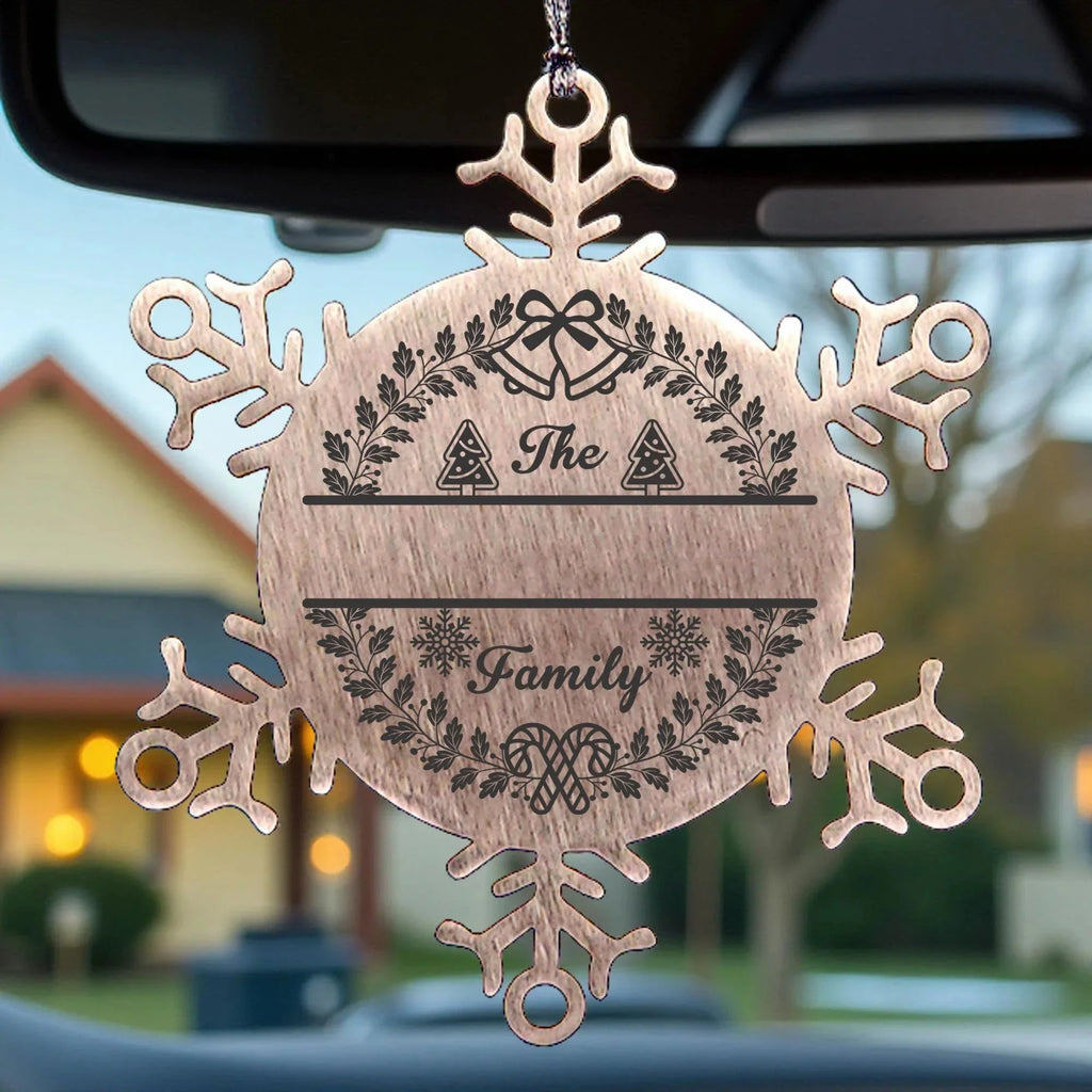 Personalized Snowflake Tree Ornament Family Name Laser Engraved Stainless Steel