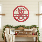Circle Vine Monogram Personalized Name Indoor Outdoor Steel Wall Sign Metal Art
