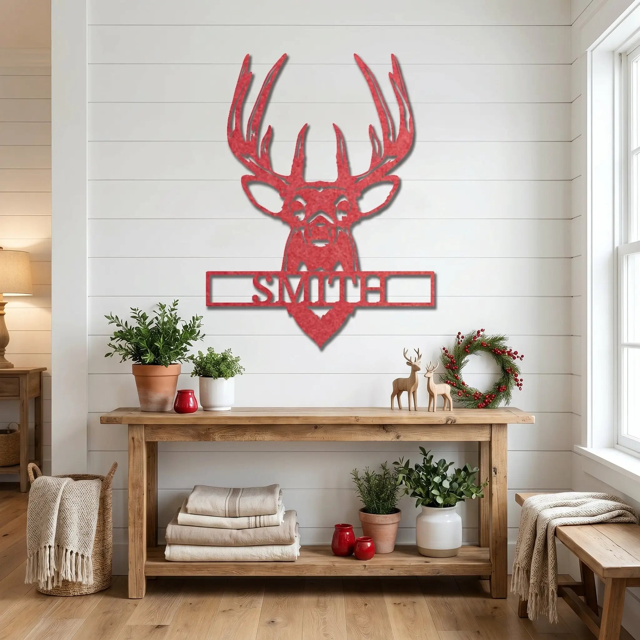 Personalized Deer Head Metal Wall Art Custom Family Name Sign Buck Antler Decor Rustic Cabin Farmhouse Wall Hanging Hunting Gift Idea