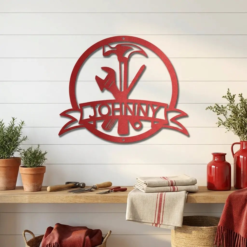 Personalized Tool Metal Wall Art Custom Name Sign Hammer Tools Decor Handyman Gift Workshop Garage Wall Decor Carpenter Gift Idea