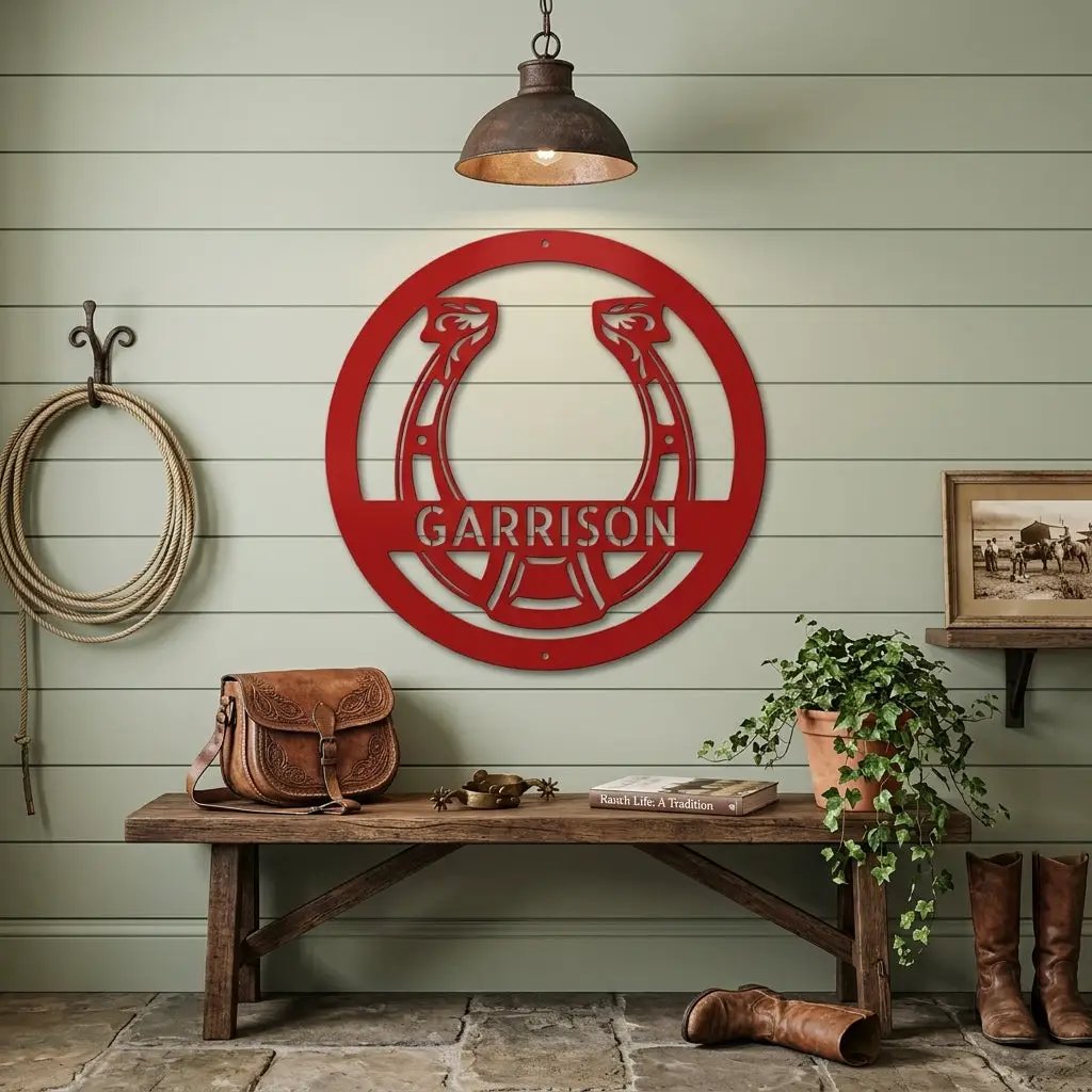 Horseshoe Monogram Personalized Indoor Outdoor Steel Wall Sign Art