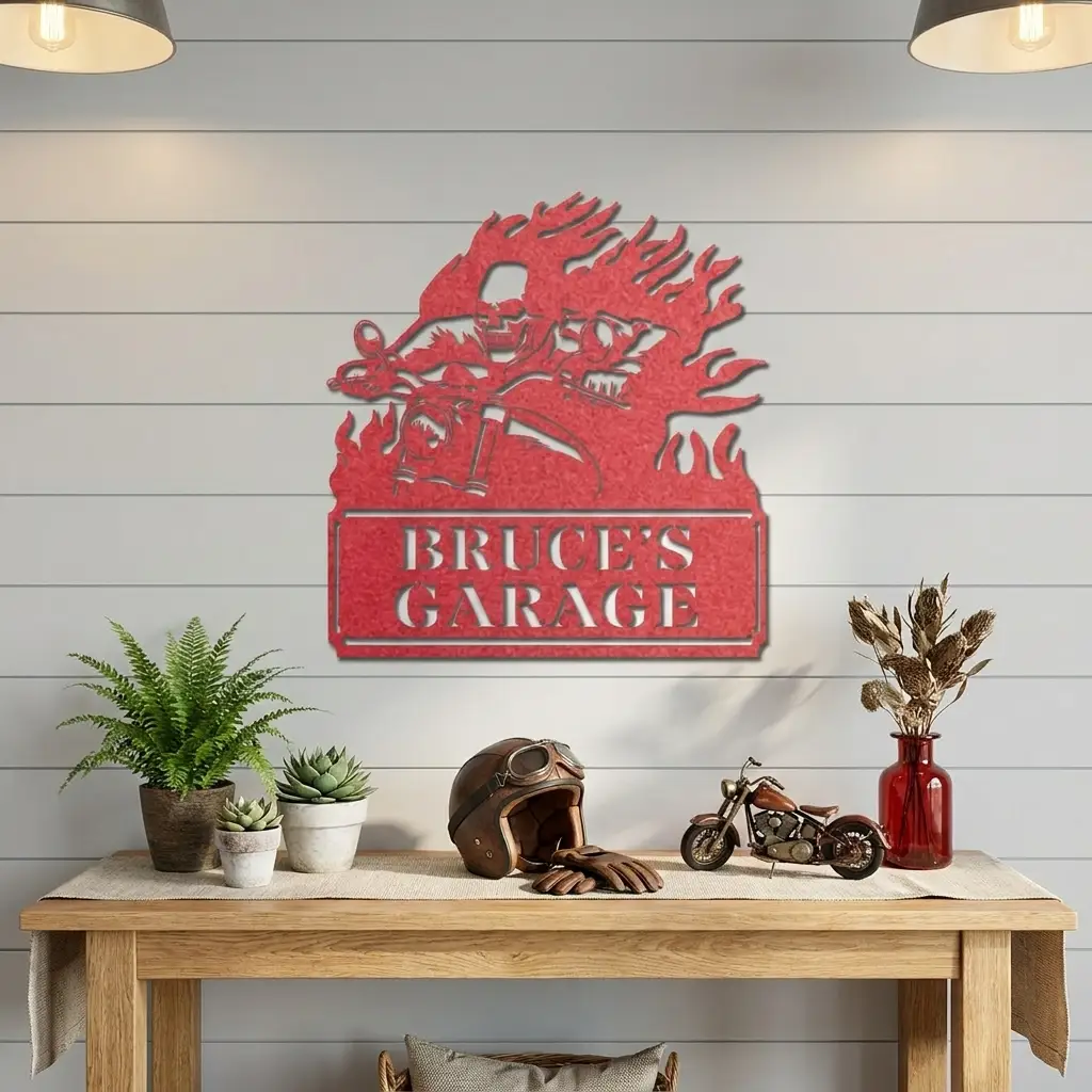 Personalized Demon Motorcycle Metal Wall Art | Custom Biker Name Sign