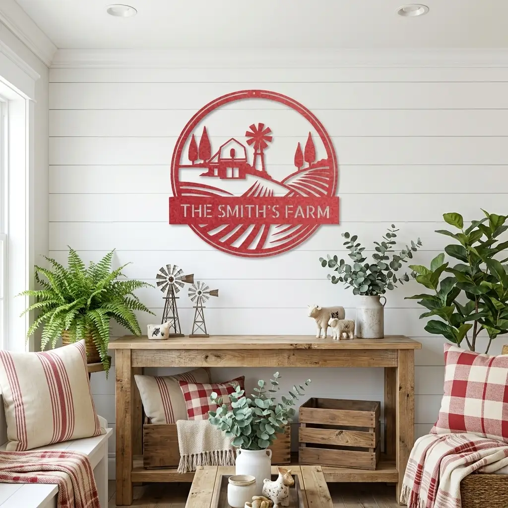 Farm with Windmill Personalized Metal Wall Art | Custom Farm Name Sign | Rustic Farmhouse Metal Decor | Barn & Ranch Wall Art | Country Home Gift | Made in USA