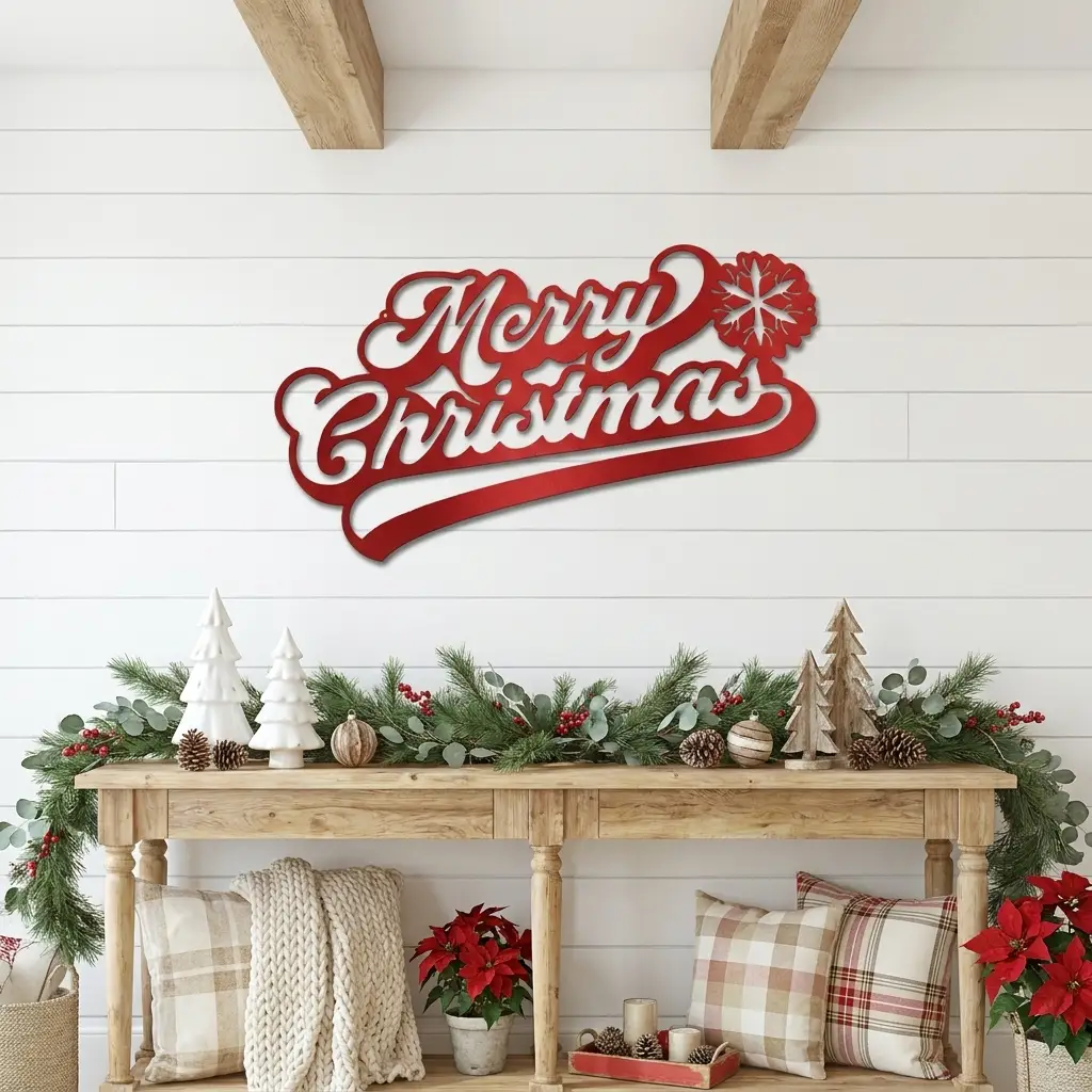 Classic "Merry Christmas" Metal Wall Sign - Bring Holiday Cheer to Any Room