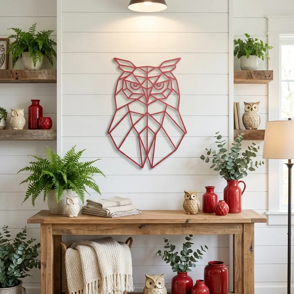 Geometric Owl Metal Wall Art | Modern Owl Metal Decor | Abstract Polygon Owl Wall Hanging | Contemporary Wildlife Wall Art | Nature Inspired Home Decor | Made in USA