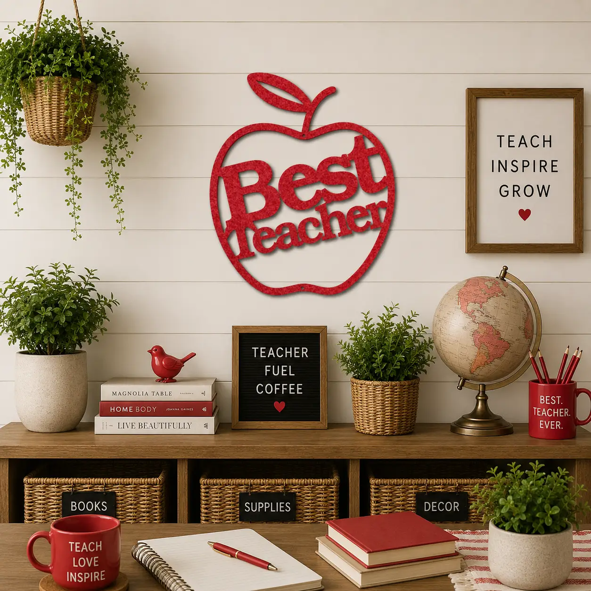 Best Teacher Metal Wall Art | Teacher Appreciation Gift | Apple Classroom Decor | Teacher Office Wall Sign | Made in USA