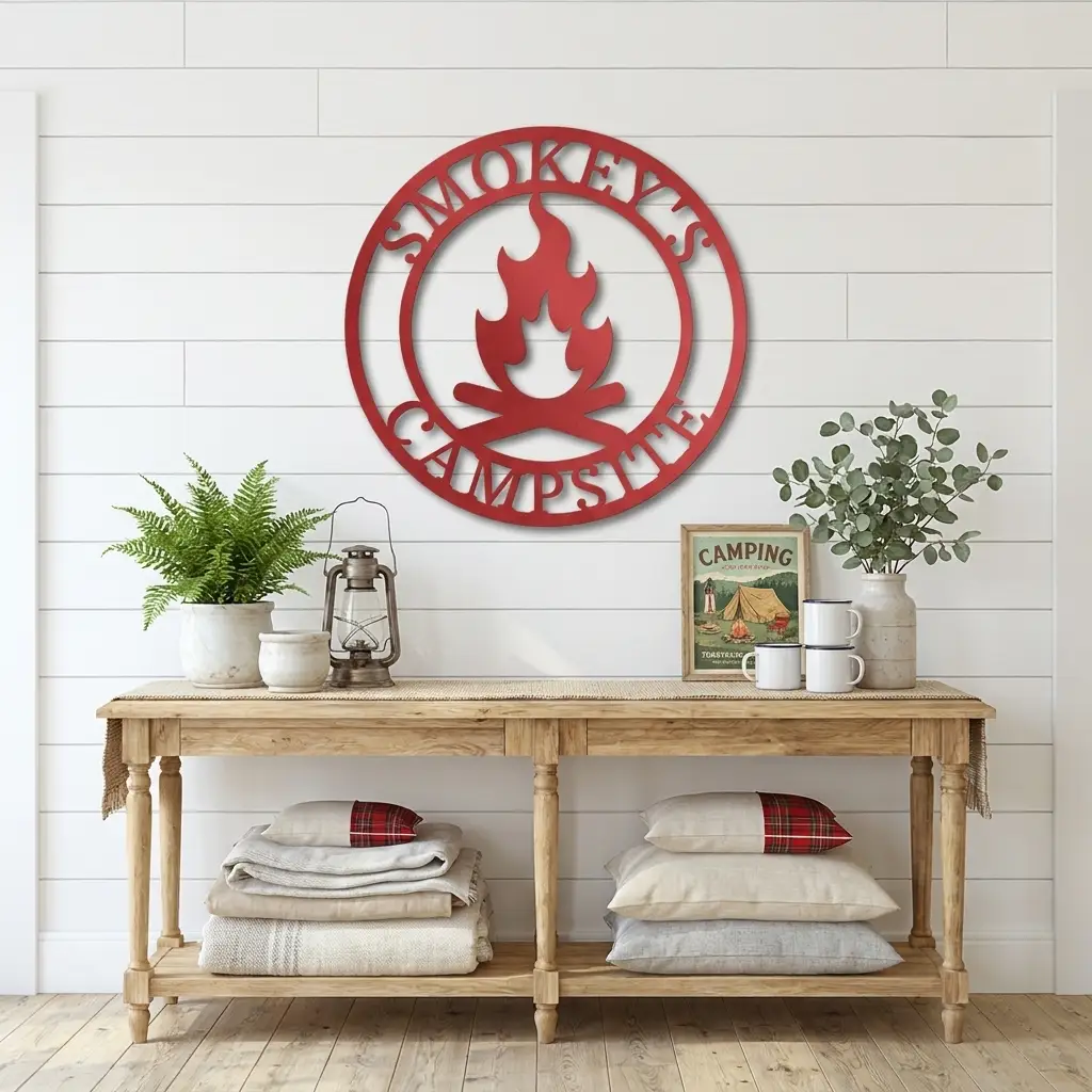 Campfire Custom Monogram Indoor Outdoor Steel Wall Sign Metal Art Home Décor