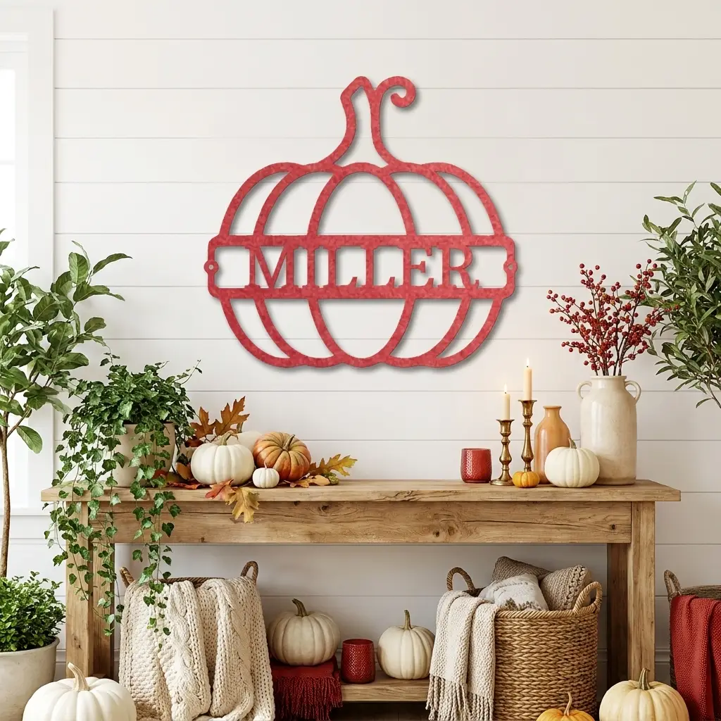Personalized Pumpkin Metal Sign | Custom Fall Name Sign | Pumpkin Wall Decor | Autumn & Thanksgiving Metal Art | Housewarming Gift | Made in USA