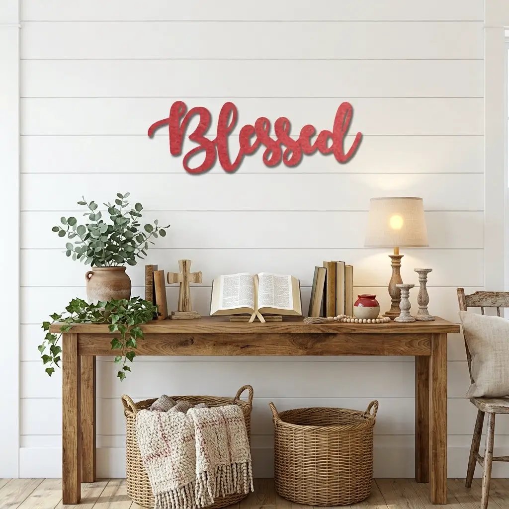 Blessed Word Script Indoor Outdoor Steel Walll Sign