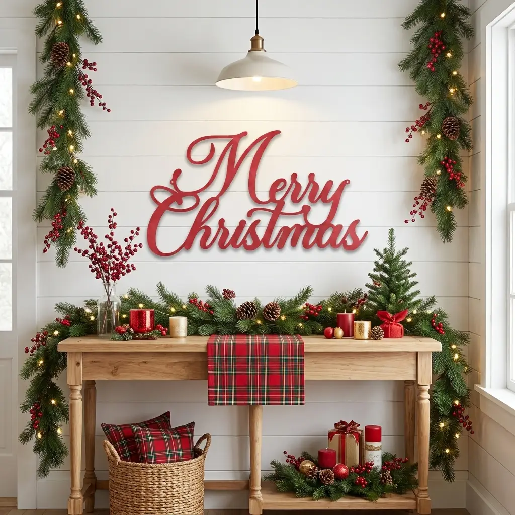 Merry Christmas Script Lettering Metal Wall Sign