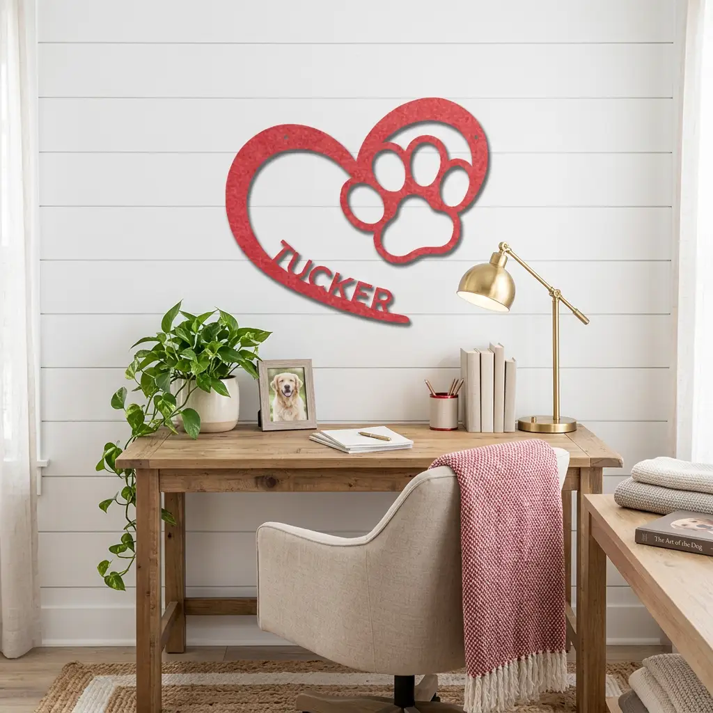 Personalized Puppy Love Metal Wall Art – Custom Dog Paw Heart Sign – Pet Name Metal Decor – Dog Lover Gift – Indoor Outdoor Steel Sign