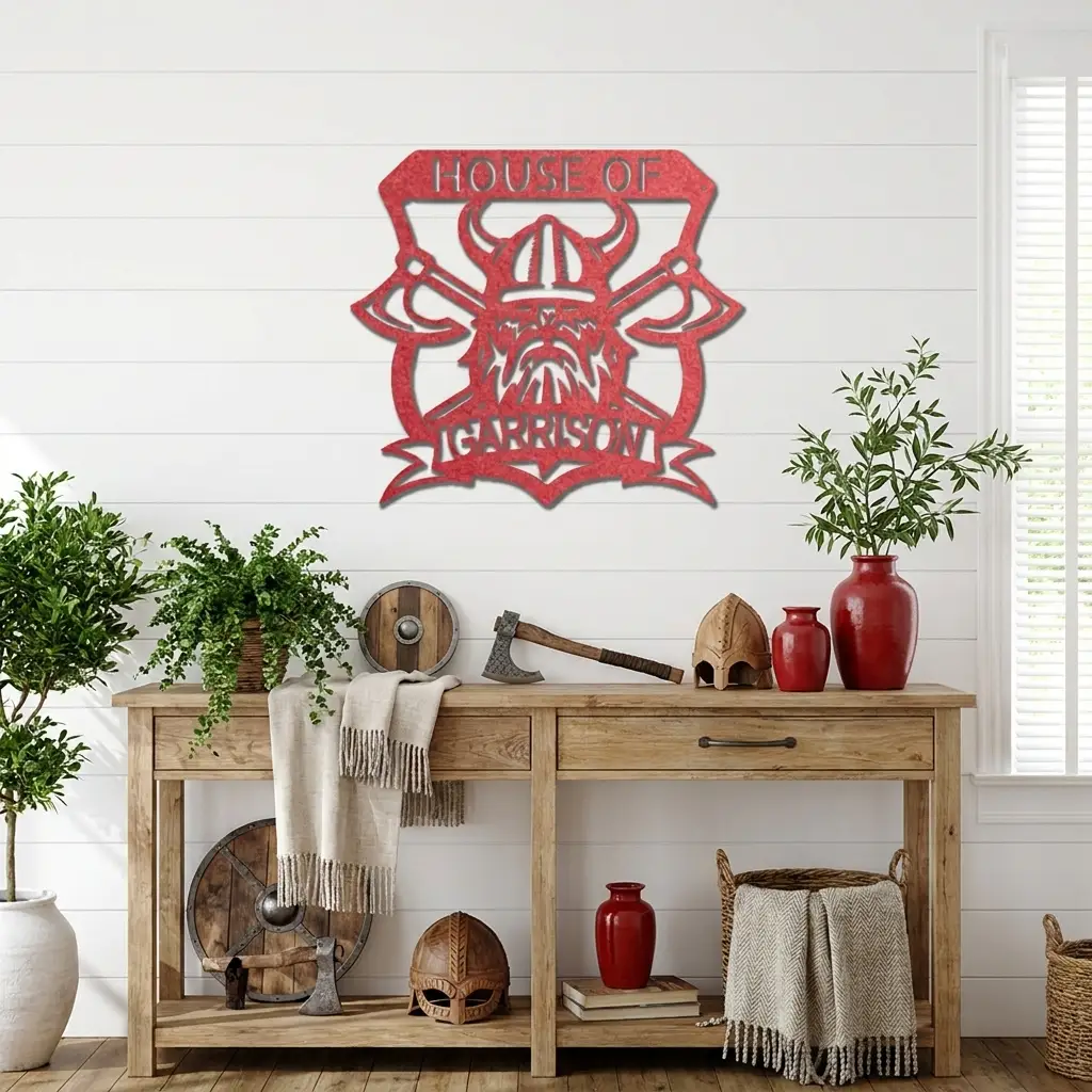 Personalized Viking Metal Wall Art | Custom Viking Family Crest Sign | Norse Warrior Shield Steel Wall Decor | Custom Name Metal Sign | Made in USA