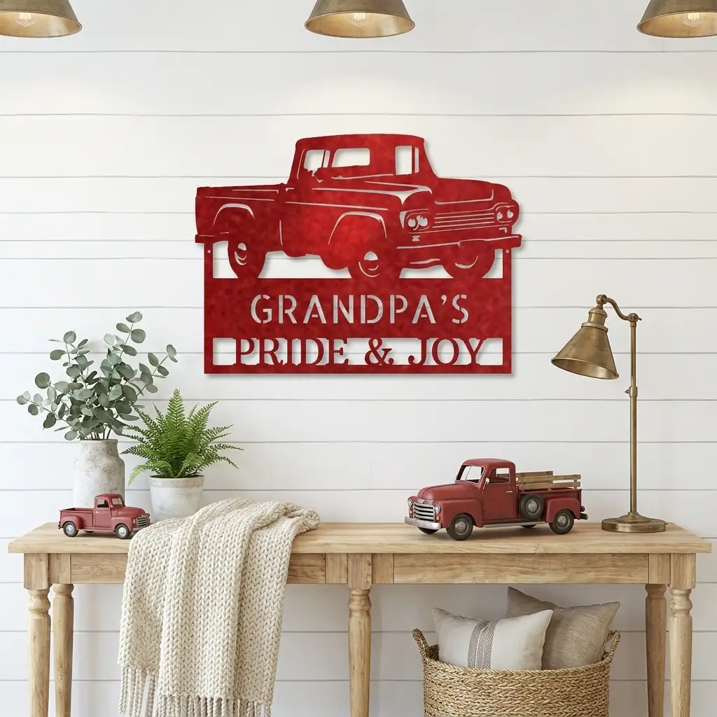 Classic Pickup Truck Personalized Metal Wall Art | Custom Vintage Truck Garage Sign | Rustic Farmhouse Truck Decor | Man Cave, Garage & Grandpa Gift | Made in USA