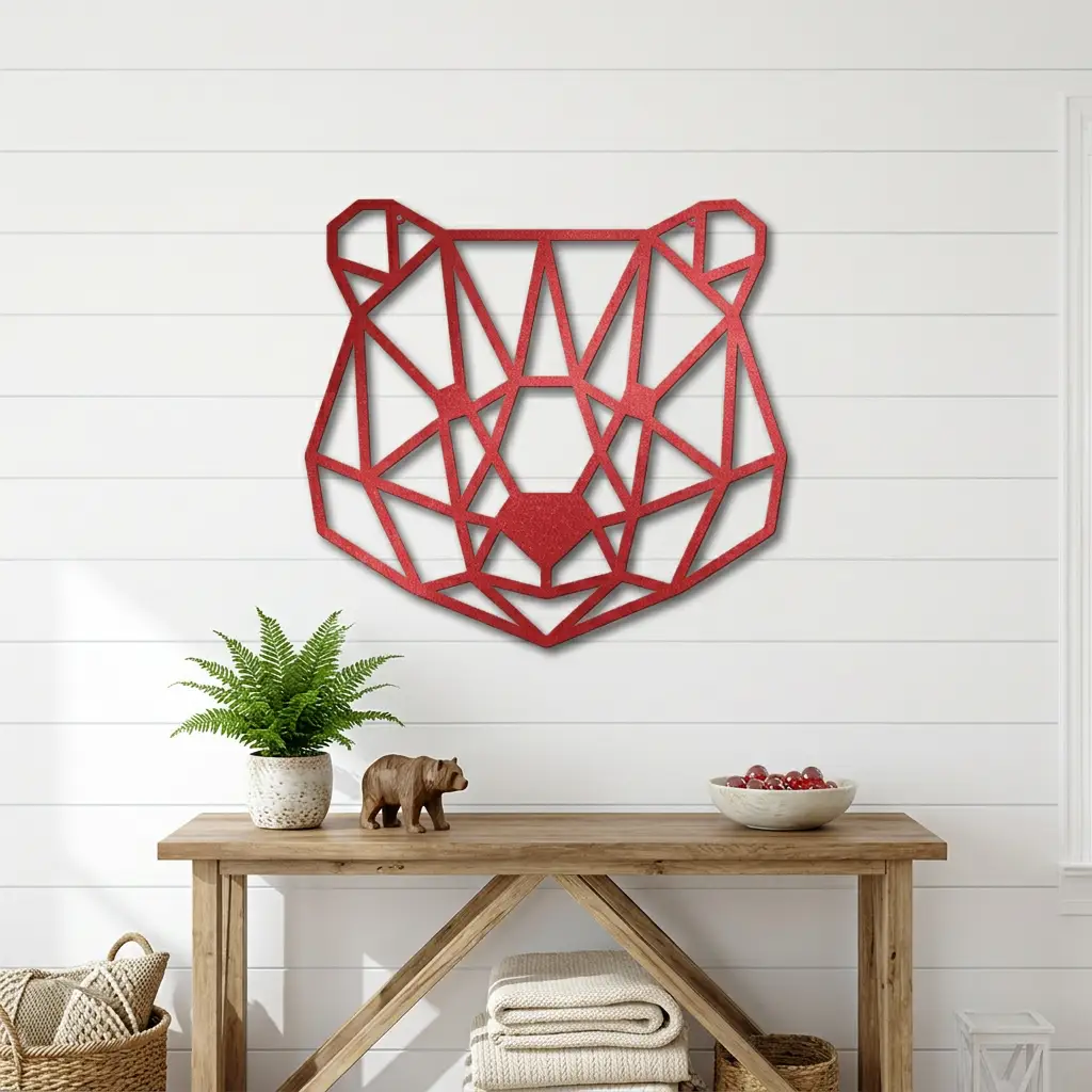 Bear Metal Art Wall Sign Geometric Head Home Office School Decor
