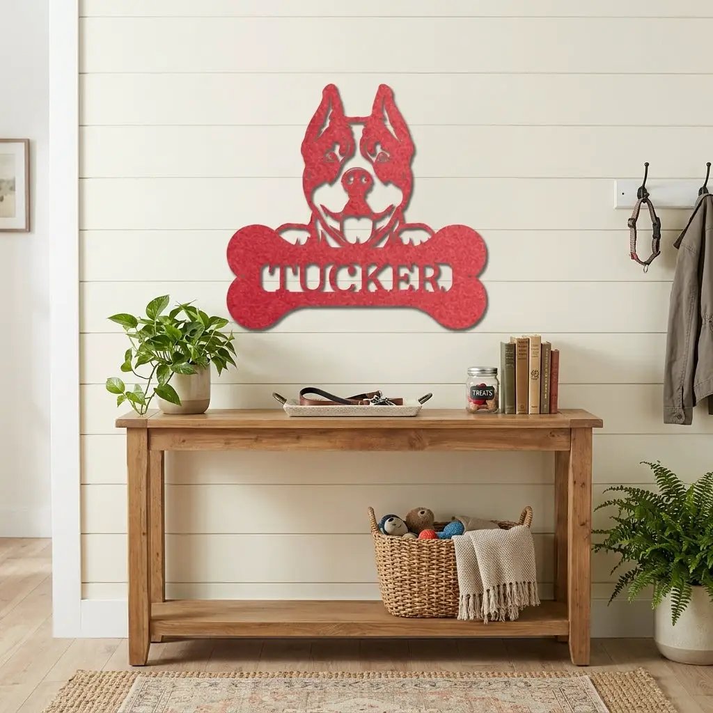 Pit Bull Dog Custom Name Metal Art Wall Sign