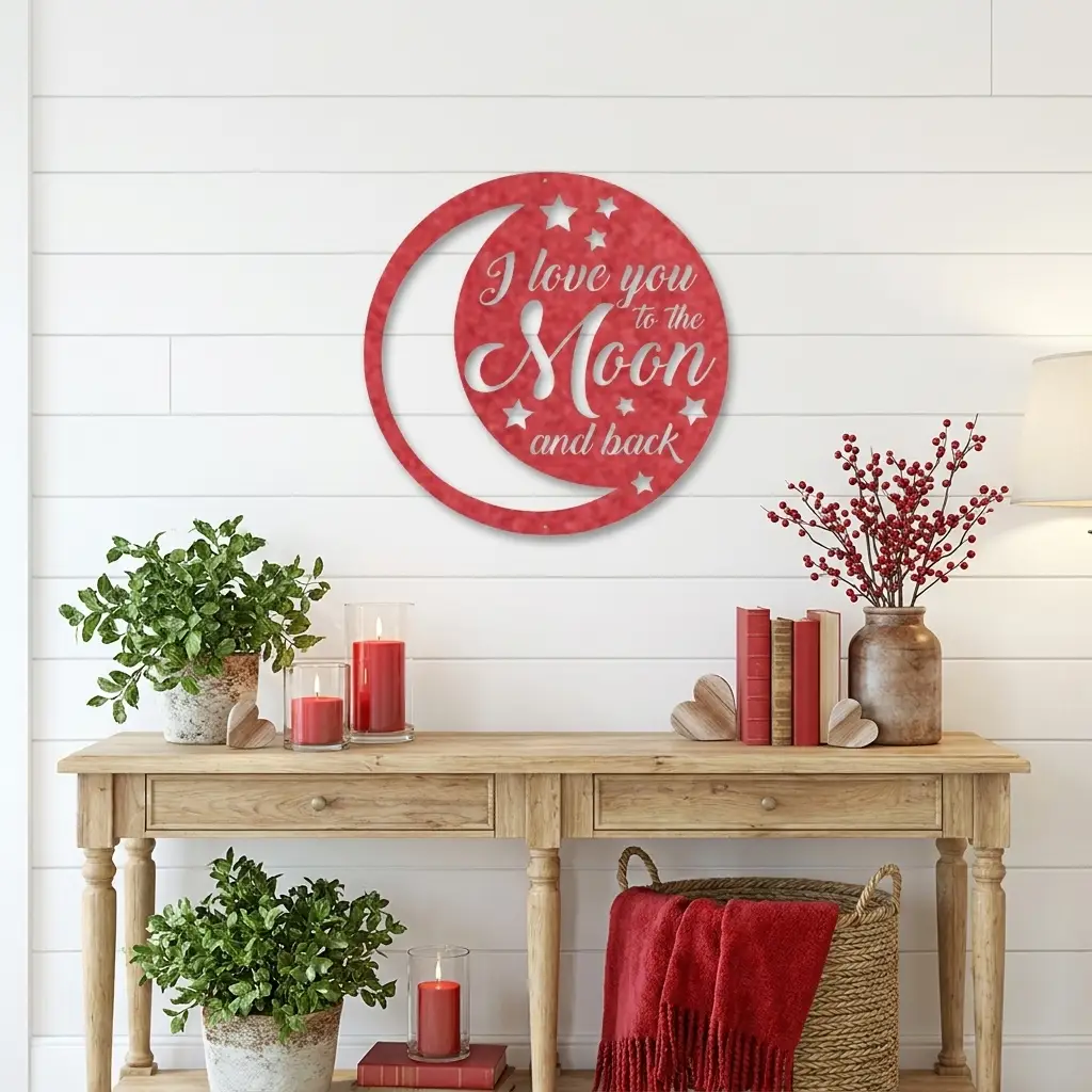 I Love You to the Moon and Back Metal Wall Art – Romantic Moon & Stars Love Sign, Anniversary & Wedding Gift