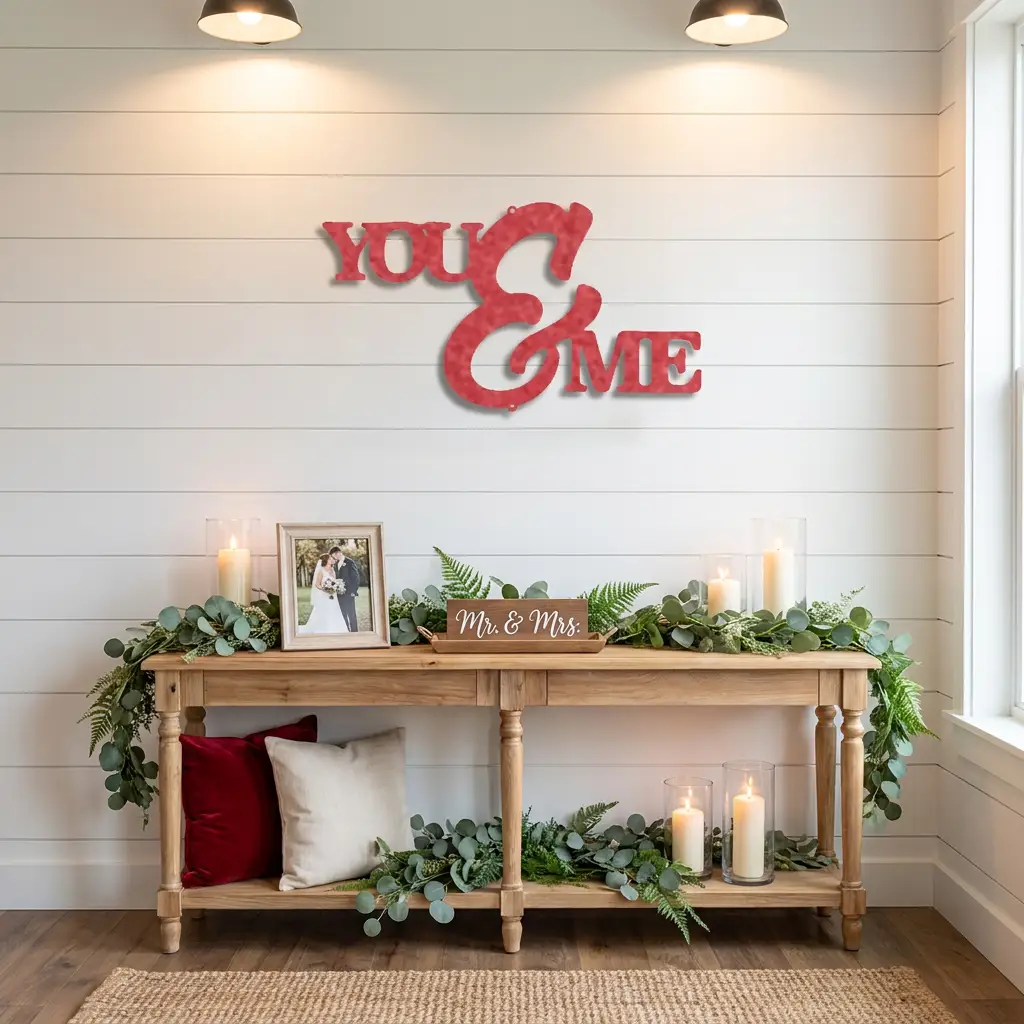You and Me Script Indoor Outdoor Steel Wall Sign