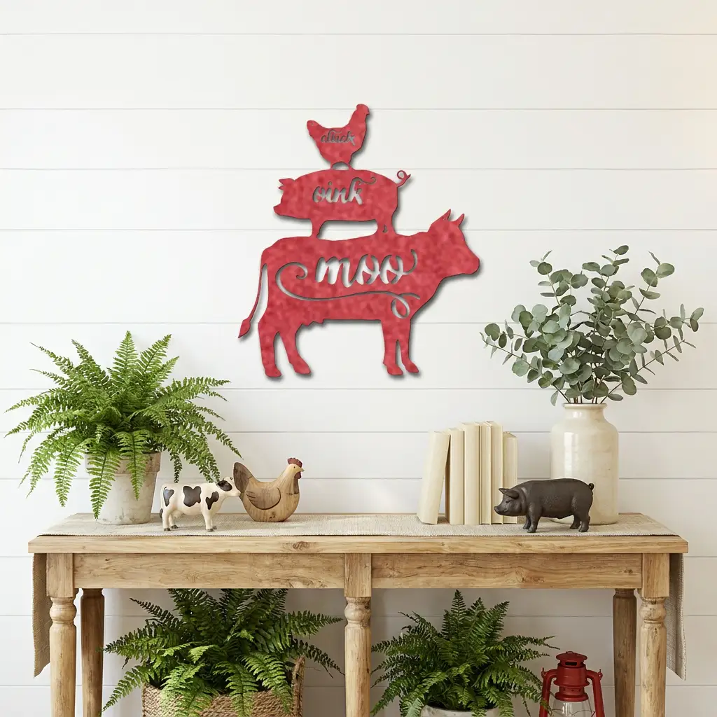 Farm Animals Metal Wall Art – Cow Pig Chicken Kitchen Decor – Farmhouse Wall Decor – Rustic Kitchen Sign – Country Home Decor