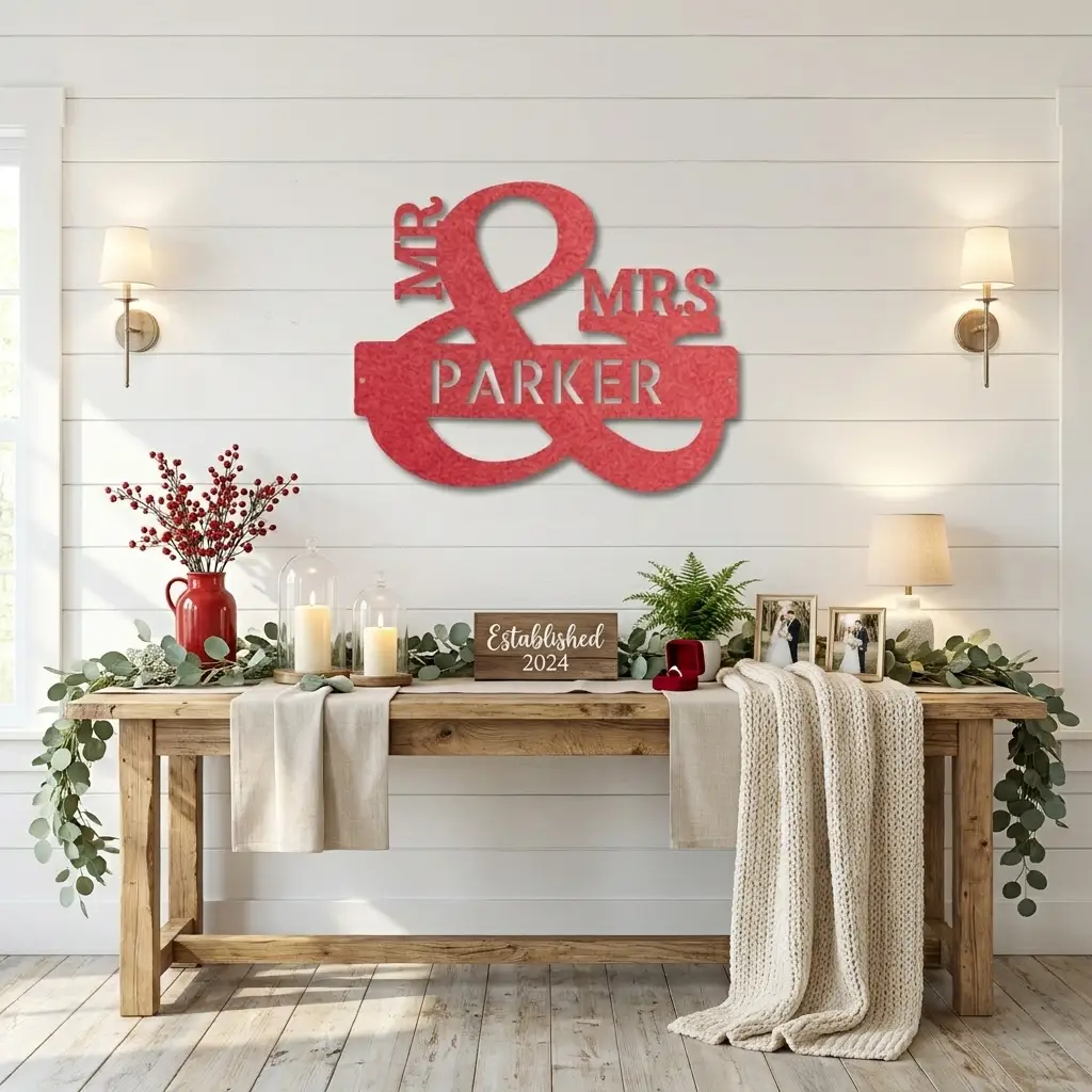 Personalized Mr & Mrs Metal Wall Art | Custom Family Name Sign | Wedding Metal Decor | Anniversary Gift | Last Name Steel Wall Hanging | Made in USA