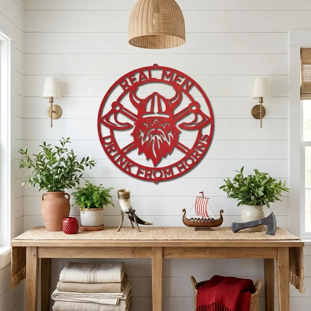 Personalized Viking Metal Wall Art | Custom Norse Warrior Sign | Viking Helmet & Battle Axes Steel Wall Decor | Custom Family Name Sign | Made in USA