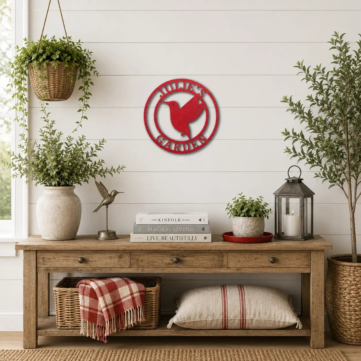 Personalized Hummingbird Metal Wall Art | Custom Garden Name Sign | Hummingbird Garden Decor | Personalized Outdoor Metal Sign | Made in USA