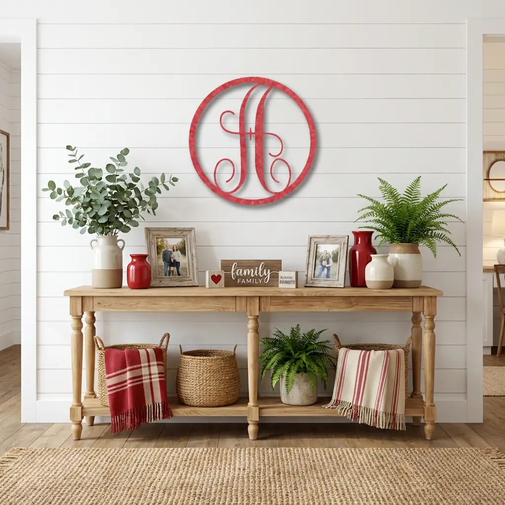 Personalized Monogram Metal Wall Art – Custom Initial Sign – Elegant Script Letter Decor – Wedding Gift – Family Name Sign